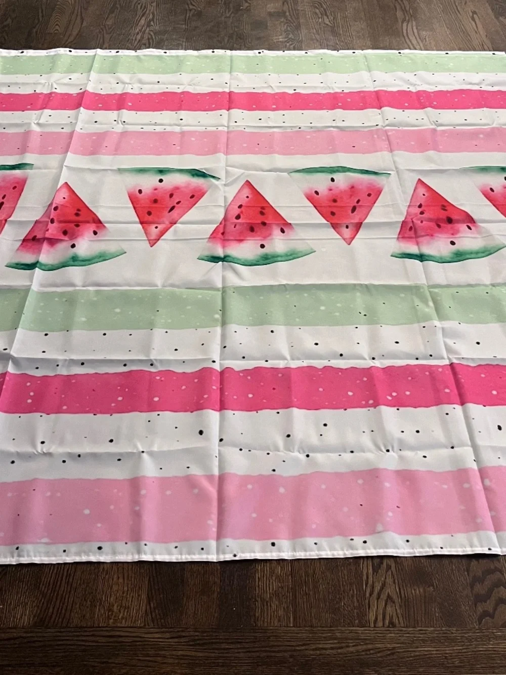 Manfei Cute Watermelon Shower Curtain - Pink & Green Watercolor Stripe (NIP)